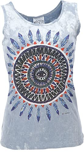 GURU SHOP No Time Tank Top, Yoga-Top - Federmandala/taubenblau, Damen, Size:L