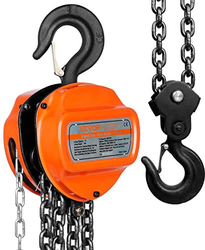 VEVOR Polipasto de Cadena Manual 2 T Polipasto de Cadena con Gancho de Bloque de 360° Altura de Elevación 2,8 m Acero Aleado G80 Guía de Cadena con Freno de Doble Trinquete para Garajes de Mercancías