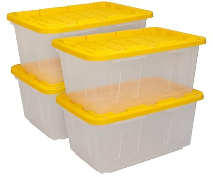 CX 27-Gallon Heavy Duty Clear Stackable Storage Bins with Lids, 4 Pack