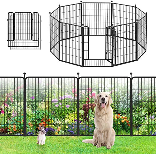 Jhsomdr Gartenzaun mit Tor, 81,3 cm x 7,9 m, 10 Stück, Metallzaun, kein Graben, für Hof, Tierbarriere, um Hunde fernzuhalten, rostfreier Gartenzaun, Blumenbeet, Einfassung für Terrasse