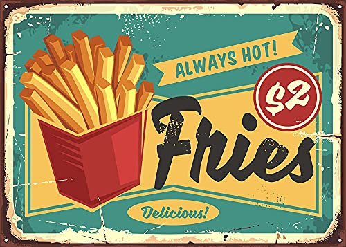Metall-Blechschild „Pommes Frites“ in roter Box, Vintage-Fast-Food. Höhlendekor Alkohol Home Bar Retro Vintage