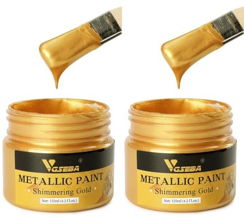 VGSEBA Vernice acrilica color oro metallizzato, certificata, atossica, non sbiadisce, pigmenti ricchi per pittori, ideale per tela, legno, argilla, tessuto, forniture artigianali (2 x 125 ml)