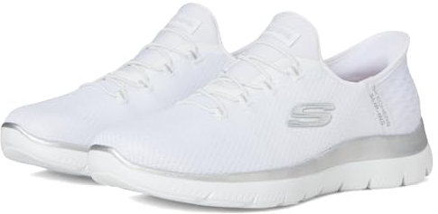 Skechers Women's Summits Diamond Dream Sneaker, White Mesh/Silver Trim, 6.5 UK