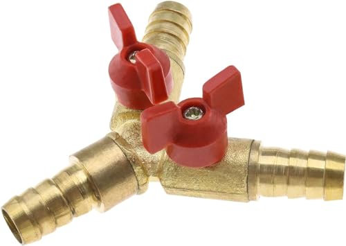 1 Stück 3 Wege Schlauchverbinder mit Absperrhähnen 10mm Messing Y förmiges Schlauchanschluss Kugelhahn 2 Schalter mit Klemmen Abzweigventil Verbinder für Tischlerarmatur Luft Wasser Gas