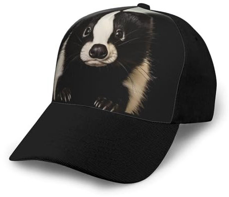DHNBLQDP Baseballkappe mit Bauernhof-Aufdruck, Huhn und Hahn bedruckt, Unisex, verstellbar, Trucker-Kappe, Sonnenhut, Niedlicher Stinktier, One size