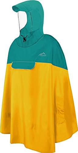Wasserdicher Fahrrad-Regenponcho Regencape für Damen und Herren - Kapuze mit Sichtfenster - Wassersäule: 12.000 mm - 3M™ Scotchlite™ Reflektor und YKK-Reißverschluss Farbe Gelb/Petrol Größe L-XL