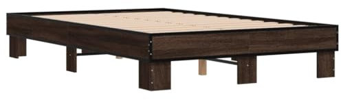 vidaXL Bettgestell, Bett Doppelbett für Schlafzimmer, Bettrahmen mit Lattenrost, Schlafzimmerbett mit Metallbeinen, Braun Eichen-Optik 120x200cm Holzwerkstoff Metall