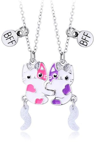 PLABBDPL Collier d'amitié pour 2 filles - Bijoux correspondants pour Noël, anniversaire, demoiselle d'honneur, sœurs - Cadeaux pour dames et filles - Collier à distance longue - Ensemble de 2 pièces