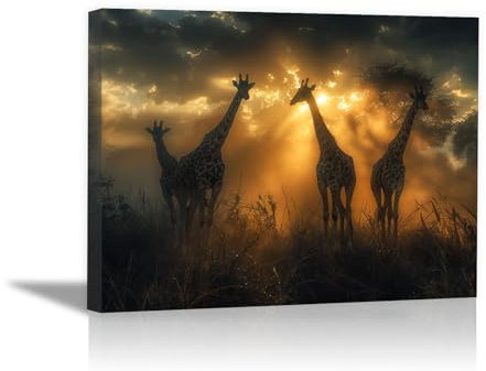 DunPei Natur-Leinwandkunst wilde Giraffe Stilvolle Leinwandkunst für eine anspruchsvolle Inneneinrichtung-50x70cm Gerahmt