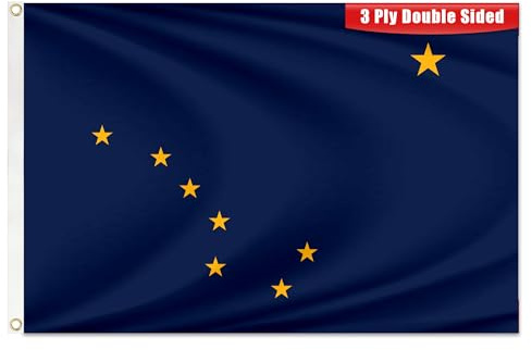 Alaska-Staatsflagge, 90 x 152 cm, doppelseitige AK-Flaggen mit Messingösen für drinnen und draußen, strapazierfähig, 3-lagig, Alaska-Flaggen mit lebendigen Farben für den Außenbereich, Hof, Zuhause,