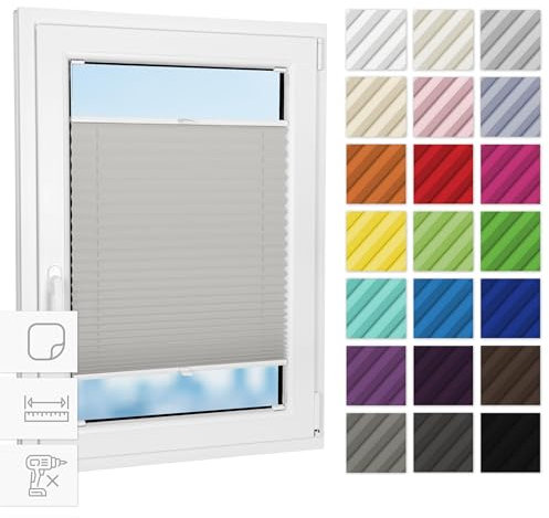 Estika Plissee zum kleben innenrahmen - Grau - 70 cm x 230 cm - Plissee ohne Bohren, Plissee kleben, Rollos für Fenster ohne Bohren, Jalousien Fenster für innen, Fenster plissee
