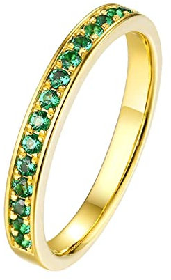KnBoB 0.2ct Smaragd Ring, Damen Eheringe Gold 750 18K Natur Rund Trauringe Eheringe Gr. 45 (14.3)