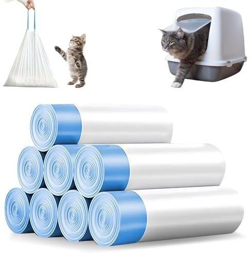 WIYETY Sacs à Litière pour Chats : 160 Pièces 8 Rouleaux Sacs à Déchets 45 * 50cm Sac de Litière pour Toilettes Automatiques avec Cordon, Manipulation Facile
