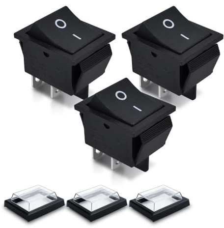 Innfeeltech 3 Pcs Mini Interruptor Basculante Negro KCD4-101 4 Pin 4 Posición Interruptor de palanca con 3 Tapas impermeables