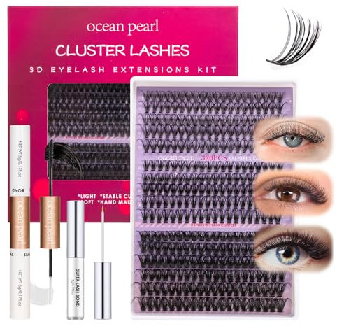 Wimpern Cluster 320PCS Wimpern Extensions Set 30D+40D+60D Lash Extension Set 11-20mm DIY Wimpernlifting Set NatüRliche KüNstliche Wimpern mit Wimpernbinde und Siegel FüR AnfäNger-30D+40D+60D