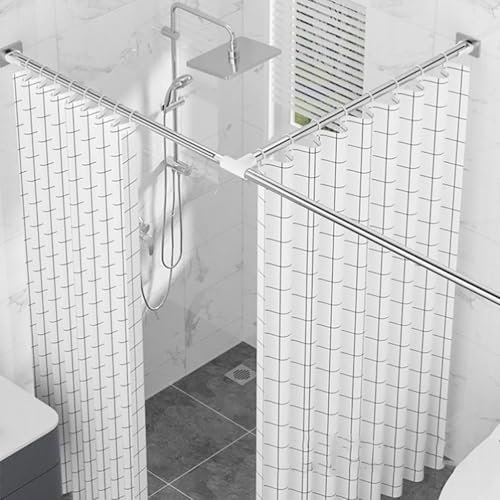 APHTOCF Tringle à Rideau De Douche en Forme De T, Droite Barre De Douche d'angle Extensible Acier Inoxydable sans Percage, pour Salle De Bain, Douche, Baignoire, Vestiaire(Size:A 110-170+70-110cm)