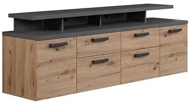 trendteam smart living - Follow - TV-Schrank - Eiche/Anthrazit - TV Lowboard mit Vollauszug Schubladen - (BxHxT) 180 x 66 x 47 cm - Fernsehschrank mit 4 offenen Fächern - Praktischer Aufsatz