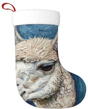 YKJJFVZ Alpaka-Lama-Druck, personalisierte Weihnachtsstrümpfe, für Familiendekorationen, hängende Dekoration für Weihnachten, Feiertage, Party, Schwarz, Einheitsgröße