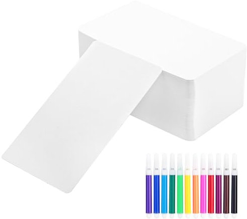 Lot de 200 cartes vierges en papier kraft avec 12 crayons aquarelle de couleur, cartes vierges en papier kraft blanc, pour bricolage, école, bureau, apprentissage du vocabulaire