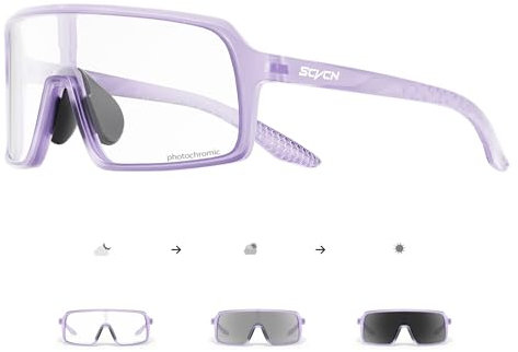 SCVCN Fahrradbrille Selbsttönend für Herren Damen photochrome Sport Sonnenbrille Klar Rennrad Brille TR90 Rahmen Schnelle Radfahren MTB Radbrille mit UV400 Schutz Sportbrille für Laufen Fahren