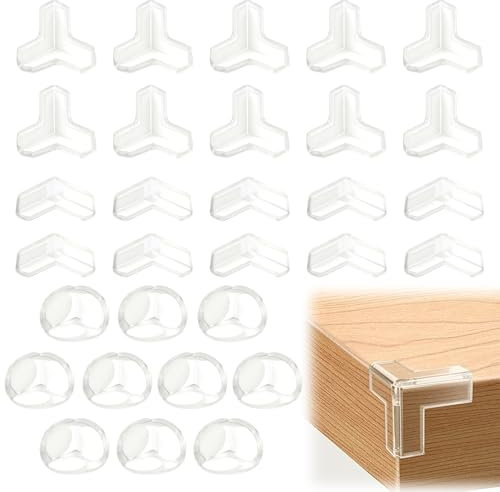 30 Stück Transparent Kantenschutz, 3 Form Gummi Tisch-Eckenschutz, Weich Eckenschutz, Tischkantenschutz, Schutz der Familie Harter Eckenschutz, Selbstklebender Eckenschutz für Verschiedene Möbel