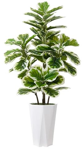 WELVODA Rubber Tree Artificial 5ft - White - WW5W