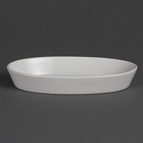 Juego de 6 platos ovalados de porcelana blanca, 195 x 110 mm