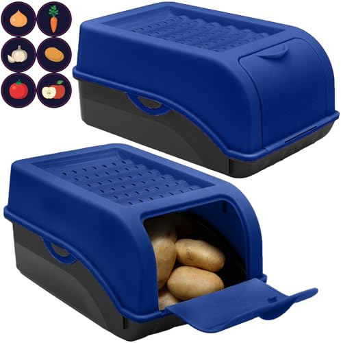 ARTECSIS® 2 x Kartoffel Aufbewahrungsbox mit Deckel für 2,5 kg Kartoffeln (königsblau) - Vorratsbehälter & Vorratsdosen Gemüse & Lebensmittel - Kartoffelbox, Zwiebelbox, Gemüsebox (inkl. 6 Aufkleber)