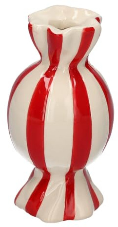 INNA-GLAS Bauchige Vase Amiel, rot-weiß, 11,5cm, Ø6cm | für einzelne Blume, aus Keramik, mit Längsstreifen - Einzelblumenvase