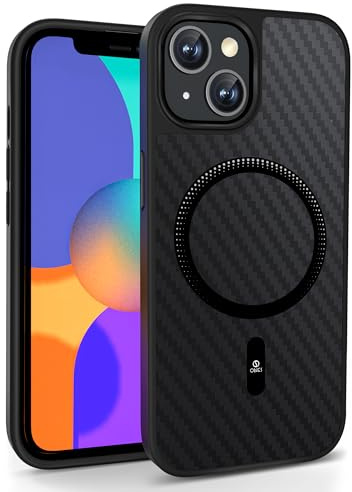 ONES Magnetic for iPhone 13/14 Case, [Compatible with MagSafe][Military-Grade Drop Protection] Carbon Fiber Pattern, Shockproof Protective Hard Back Cover for iPhone 13/14 Case, Black
