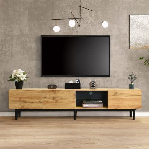 Générique Armoire TV,Meuble TV Style Industriel 175cm avec LED, Etagères et Rangement, 3 Portes, Armoire Salon Aspect Bois- Naturel Rustique,175 x 31 x 41 cm