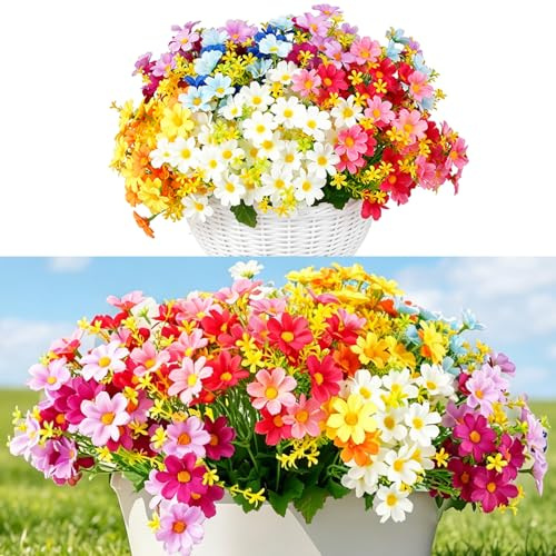 6 Bundles Artificial Flowers Balcony Silk Flowers Suitable for Wind and Rainproof Decoration of Balcony and Garden Outdoors, Can also be used as Indoor Room Decoration
