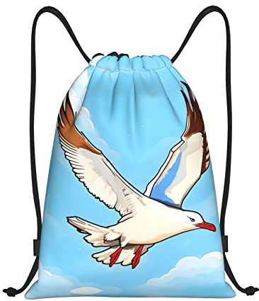 WZYCWB Flying Seagulls Rucksack mit Kordelzug, leichte und große Aufbewahrungstasche, Sport-Fitness-Tasche, Schwarz , M