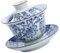 KICHOUSE 1 Ensemble Soupière Bleu Et Blanc Tasse à Thé Traditionnelle Thé En Porcelaine Bol à Thé Couvercle Soucoupe Faire La Fête Pour Chine Tasse à Thé Émaillée Blanche Céramique