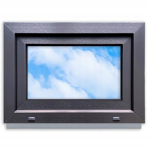LORAC | Kunststofffenster Anthrazit-weiß 700x500mm, 70x50cm, PCV, DIN Rechts, kippbar & ausstellbar, 2-fach Verglasung, energiesparend – Fenster mit CE-Zertifikat für Keller und Wohnung