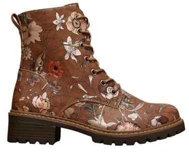IVACHY Women’s Floral Lace-Up Ankle Boots with Side Zip – Stylish Printed Combat Boots for Casual Everyday Wear- Size 4-7.5