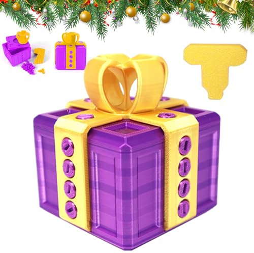 VEQENIFY Nervige Geschenkbox 3D-Druck Geschenkbox mit Twist Speicher Streichbox Annoying Gift Box Speicher Streichbox Weihnachtsgeschenke Heimdekoration (Purpurgold)