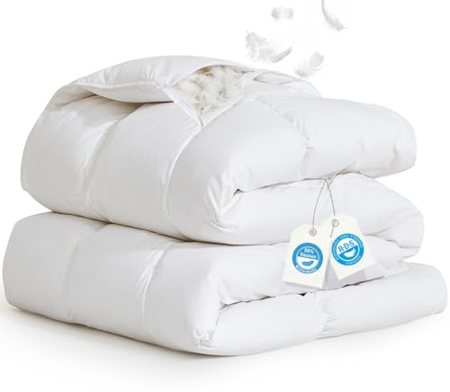 Winterbettdecke 135 x 200 cm, Daunendecke mit 50 % Daunen, Wärmeklasse 5 | 1.200 g Füllgewicht für intensive Wärme, RDS-zertifiziert, Bezug aus 100 % Baumwolle, 233 TC Perkal, Weich und atmungsaktiv
