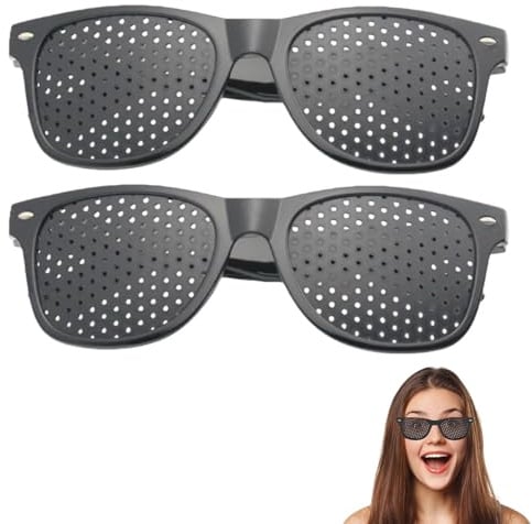 2Pcs Pinhole Glasses, Grid-Glasses for Eye Training, Unisex, Small Hole Grid Design for Visual Fatigue and Screen Strain Relief, Also Supports Eye Muscle Relax, Black, One Size for Adults & Teens