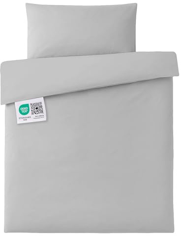 MAKIAN Bettwäsche Baby Set 100 x 135 & 40 x 60 cm - Uni Grau | 100% Baumwolle, atmungsaktiv, pflegeleicht | Babybettwäsche Set mit Hotelverschluss, Oeko-Tex Zertifiziert