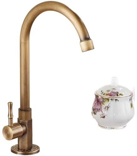 Getdoublerich Robinet de lavabo, robinet rotatif vertical en cuivre antique pour évier de jardin extérieur, quincaillerie pilier en laiton vintage