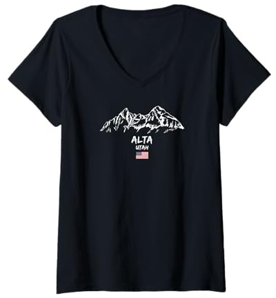 Damen Bergpanorama Skiurlaub Apres-Ski Alta T-Shirt mit V-Ausschnitt