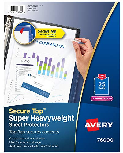 Avery Diamond Clear Top Sheet Protectors, Super Heavyweight Page Protectors for 3 Ring Binder, Clear Binder Sheet, 25 Count (76000)