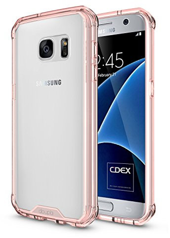 doupi PerfectFit AirClear Hülle für Samsung Galaxy S7, Crystal Clear Rückschale und Schutz Bumper Rahmen Case Cover, pink