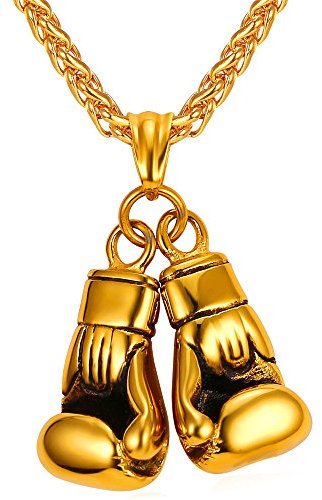 U7 Ketten für Herren Boxhandschuhe Anhänger Halskette Sportkette Krafttraining Goldkette Edelstahlkette Fitness Boxing Gloves Pendant Necklace Mens Personalisiert Modeschmuck für Weihnacht