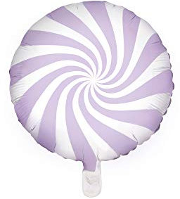 PartyDeco Folie Candy Bonbon Lolly Ballon in Lila Weiß- Hel Luftballon Rund- Größe ca 35 cm Ballon Girlande Kulisse Hochzeit Dekoration Geburtstag Weihnachten Halloween