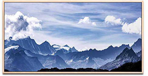 Alpenpanorama ca. 130x70cm Wandbild inklusive Schattenfugenrahmen naturfarbend - Panorama Leinwand Bild XXL Format Wandbilder Wohnzimmer Wohnung Deko Kunstdrucke
