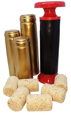 DIAH DO IT AT HOME Home Brew Wine Closing Kit Hand Corker - 20 Corks and 100 Gold Shrink Caps