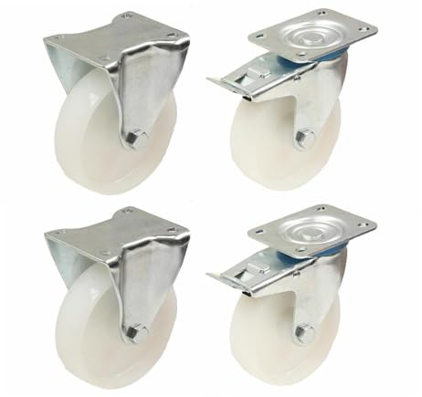 Parnells 100mm Nylon Castors Fixed & Braked Heavy Duty Set of 4, 150kg
