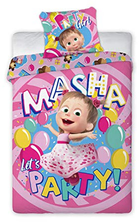 Mascha Und Bär Bett Set Let's Party Girl Mädchen Baumwolle Bettbezug 140x200cm Und Kissenbezug 70x90cm Masha Bear